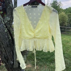 Double Crazy Yellow Swiss Dot Blouse,  Bell Sleeve,  Cropped, Babydoll, Size M